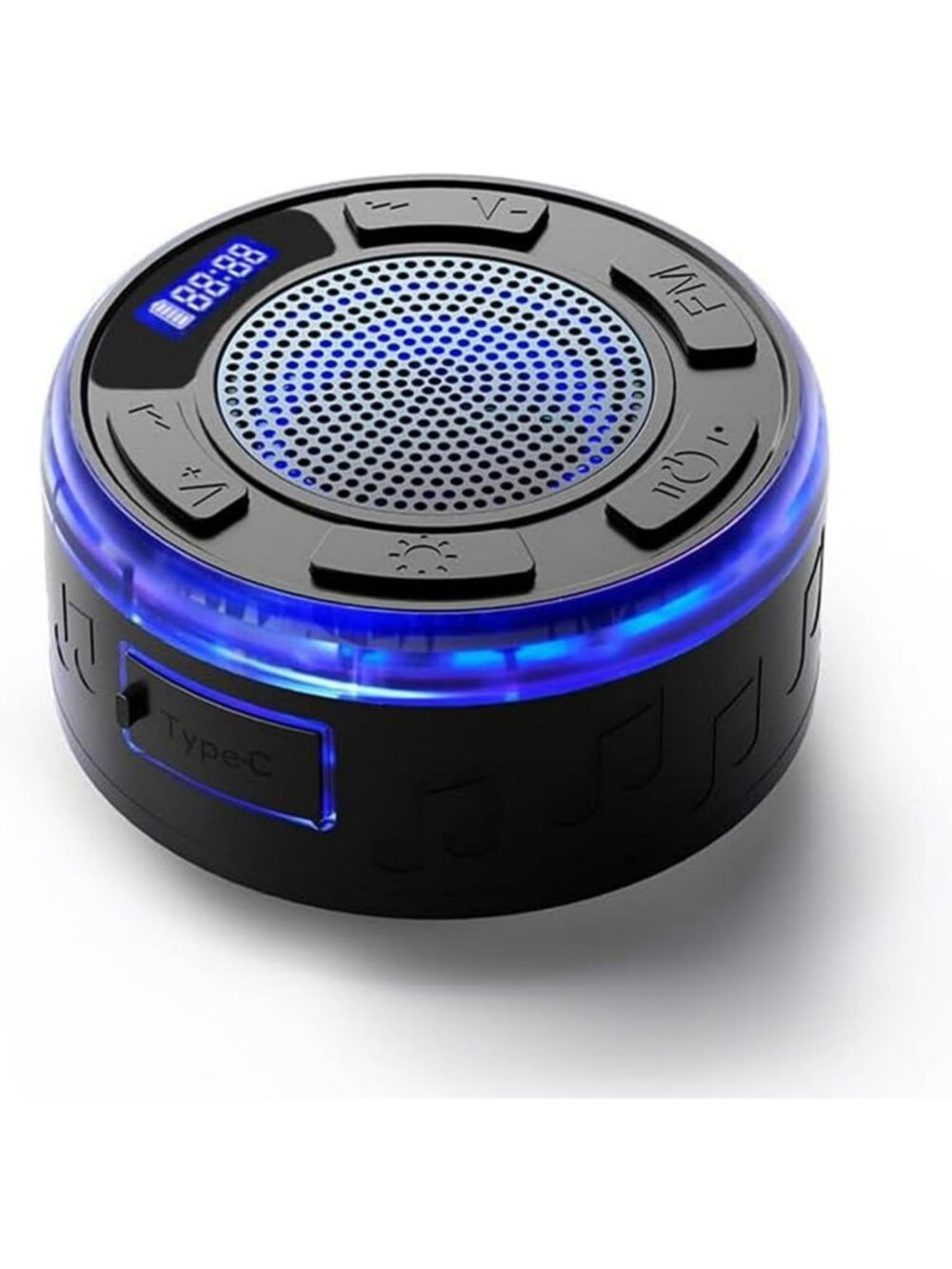 Waterproof Shower Speaker with RGB Lights, LED Display, 360° Sound & Suction Cup